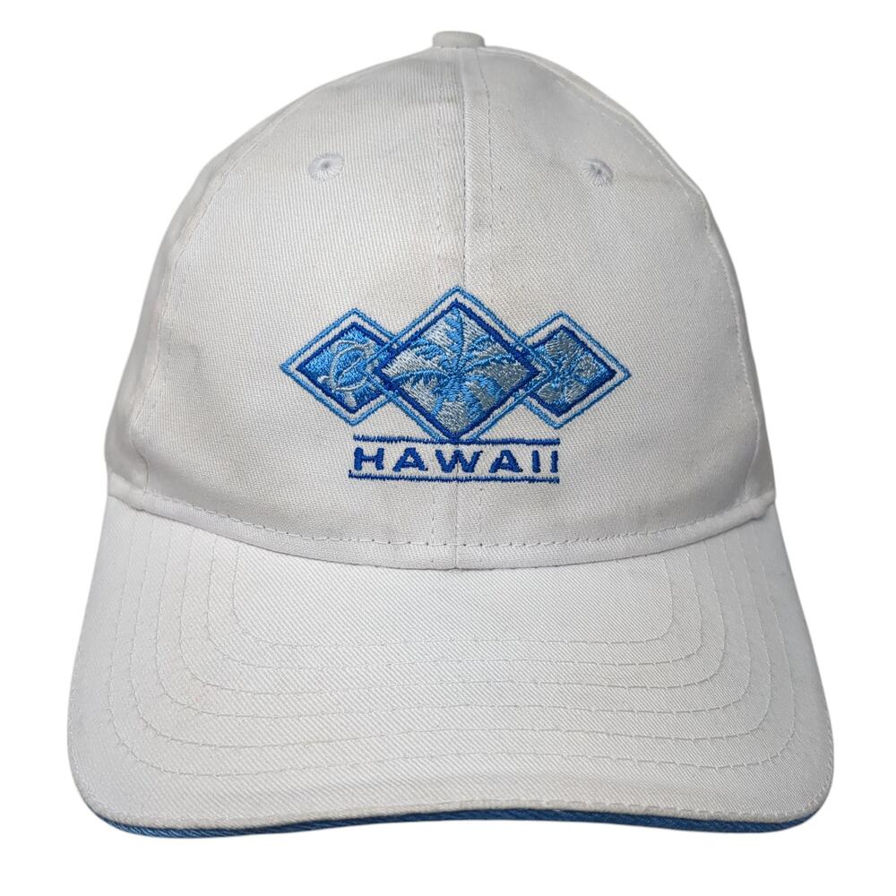 Hawaii Strapback Baseball Cap White One Size Adjustable Embroidered Surfware